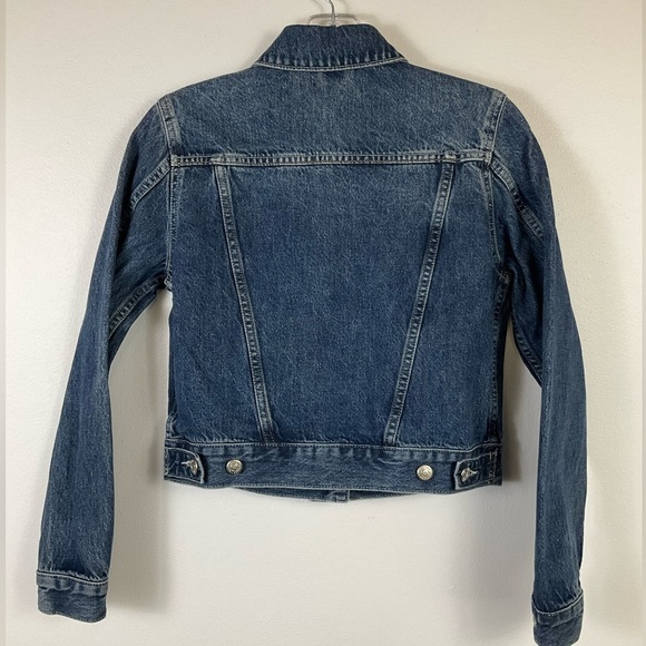 Topshop Women's Medium Wash Blue Denim Trucker Cropped Western Jacket Pockets 4 - Picture 3 of 9